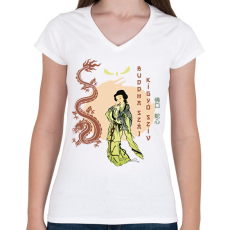 PRINTFASHION Buddha száj, kígyó szív - Női V-nyakú póló - Fehér