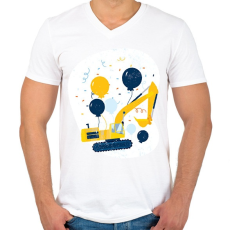 PRINTFASHION Buldózer - Férfi V-nyakú póló - Fehér