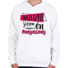 PRINTFASHION Bulizni jöttem én vagyok a menyasszony - Gyerek kapucnis pulóver - Fehér gyerek pulóver, kardigán