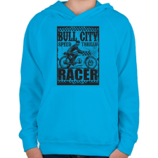 PRINTFASHION Bull city racer - Gyerek kapucnis pulóver - Azúrkék gyerek pulóver, kardigán