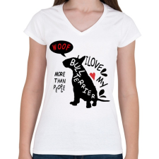 PRINTFASHION bull terrier love - Női V-nyakú póló - Fehér női póló