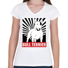 PRINTFASHION Bull Terrier - Női V-nyakú póló - Fehér