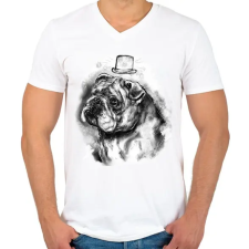 PRINTFASHION bulldog kalappal - Férfi V-nyakú póló - Fehér férfi póló