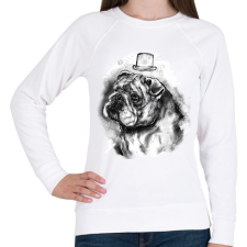 PRINTFASHION bulldog kalappal - Női pulóver - Fehér női pulóver, kardigán