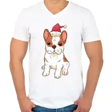 PRINTFASHION Bulldog karácsony - Férfi V-nyakú póló - Fehér férfi póló