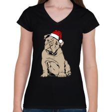 PRINTFASHION Bulldog karácsony - Női V-nyakú póló - Fekete női póló