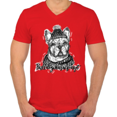 PRINTFASHION bulldog karácsonyt - Férfi V-nyakú póló - Piros