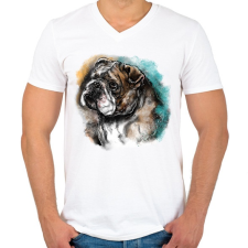 PRINTFASHION bulldog watercolor - Férfi V-nyakú póló - Fehér férfi póló