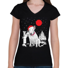 PRINTFASHION Bullterrier karácsony - Női V-nyakú póló - Fekete