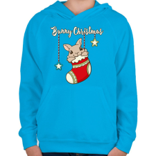PRINTFASHION Bunny Christmas - Gyerek kapucnis pulóver - Azúrkék gyerek pulóver, kardigán