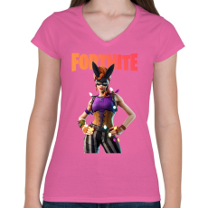 PRINTFASHION Bunnymoon Fortnite - Női V-nyakú póló - Rózsaszín