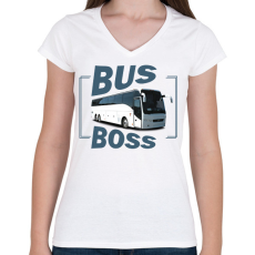 PRINTFASHION Bus Boss - Női V-nyakú póló - Fehér