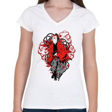 PRINTFASHION Bushido szamuráj - Női V-nyakú póló - Fehér