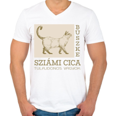 PRINTFASHION Büszke cica tulajdonos - Sziámi - Férfi V-nyakú póló - Fehér