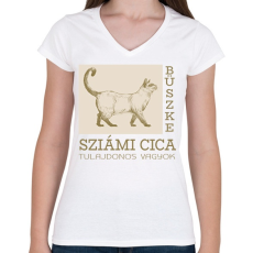 PRINTFASHION Büszke cica tulajdonos - Sziámi - Női V-nyakú póló - Fehér