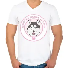 PRINTFASHION Büszke gazdi: Husky - Férfi V-nyakú póló - Fehér férfi póló