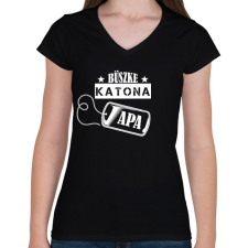 PRINTFASHION Büszke katona apa - Női V-nyakú póló - Fekete női póló