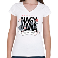 PRINTFASHION Büszke Nagymama vagyok - fekete felirat - Női V-nyakú póló - Fehér