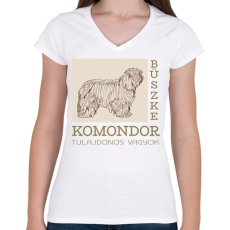 PRINTFASHION Büszke tulajdonos - Komondor - Női V-nyakú póló - Fehér