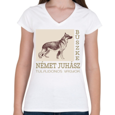 PRINTFASHION Büszke tulajdonos - Német juhász - Női V-nyakú póló - Fehér