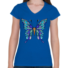 PRINTFASHION Butterflies - Női V-nyakú póló - Királykék női póló