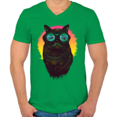 PRINTFASHION Búvár macska - Férfi V-nyakú póló - Zöld