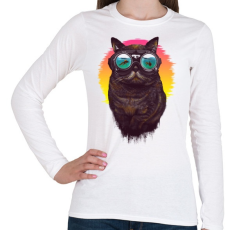 PRINTFASHION Búvár macska - Női hosszú ujjú póló - Fehér