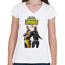 PRINTFASHION Cabbie& Verge dupla dinamit - Női V-nyakú póló - Fehér női póló