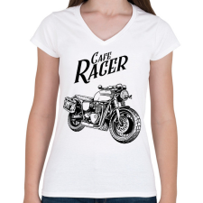PRINTFASHION cafe racer - Női V-nyakú póló - Fehér női póló
