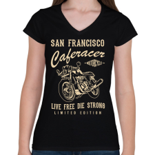 PRINTFASHION cafe racer - Női V-nyakú póló - Fekete női póló