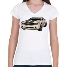 PRINTFASHION Camaro - Női V-nyakú póló - Fehér