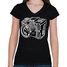 PRINTFASHION Camera - Női V-nyakú póló - Fekete női póló