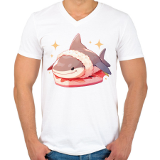 PRINTFASHION Cápa sushi - Férfi V-nyakú póló - Fehér férfi póló