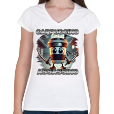 PRINTFASHION Cappuccino Assassino - Női V-nyakú póló - Fehér női póló