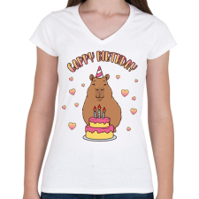 PRINTFASHION Cappy Birthday - Női V-nyakú póló - Fehér női póló
