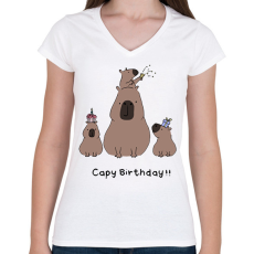 PRINTFASHION Capy birthday - Női V-nyakú póló - Fehér