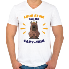 PRINTFASHION Capy-tain - Férfi V-nyakú póló - Fehér