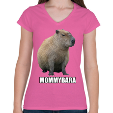 PRINTFASHION Capybara család - Mommybara - Női V-nyakú póló - Rózsaszín