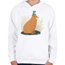 PRINTFASHION Capybara és béka - Gyerek kapucnis pulóver - Fehér gyerek pulóver, kardigán