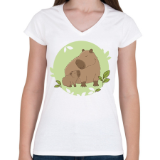 PRINTFASHION Capybara és kicsinye - Női V-nyakú póló - Fehér női póló
