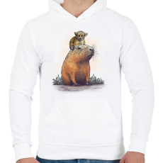 PRINTFASHION Capybara és majom - Férfi kapucnis pulóver - Fehér