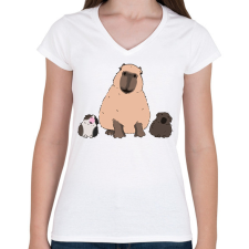 PRINTFASHION Capybara és tengerimalacok - Női V-nyakú póló - Fehér női póló