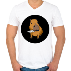 PRINTFASHION Capybara - Férfi V-nyakú póló - Fehér