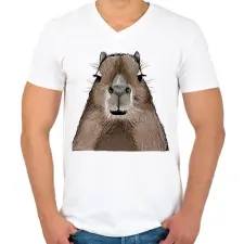 PRINTFASHION Capybara - Férfi V-nyakú póló - Fehér férfi póló