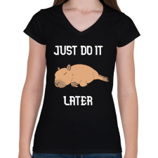 PRINTFASHION Capybara - just do it later - Női V-nyakú póló - Fekete női póló