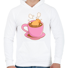 PRINTFASHION Capybara kávéban - Férfi kapucnis pulóver - Fehér férfi pulóver, kardigán