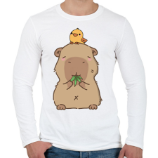 PRINTFASHION Capybara kismadárral - Férfi hosszú ujjú póló - Fehér férfi póló