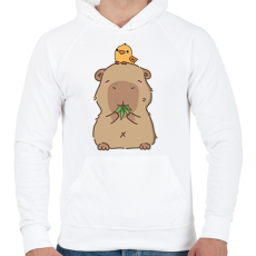 PRINTFASHION Capybara kismadárral - Férfi kapucnis pulóver - Fehér