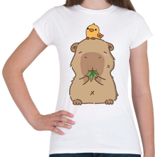 PRINTFASHION Capybara kismadárral - Női póló - Fehér női póló