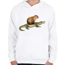 PRINTFASHION Capybara krokodil háton - Gyerek kapucnis pulóver - Fehér gyerek pulóver, kardigán